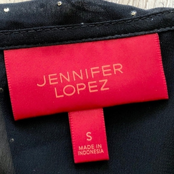 Jennifer Lopez, Layered, Chiffon, Blouse, 3/4 Sleeves, Black, Gold Dots, Size S - Picture 10 of 12